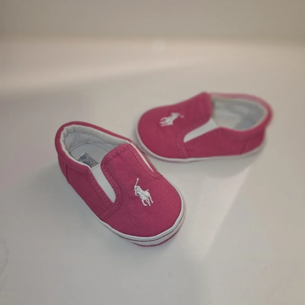 Polo Ralph Lauren Shoes Toddler Girls 4 Pink Canvas Slip On Pony Logo Crib